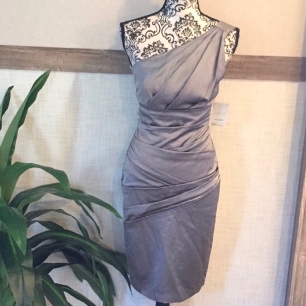 NWT Platinum 1 Shoulder Satin Dress